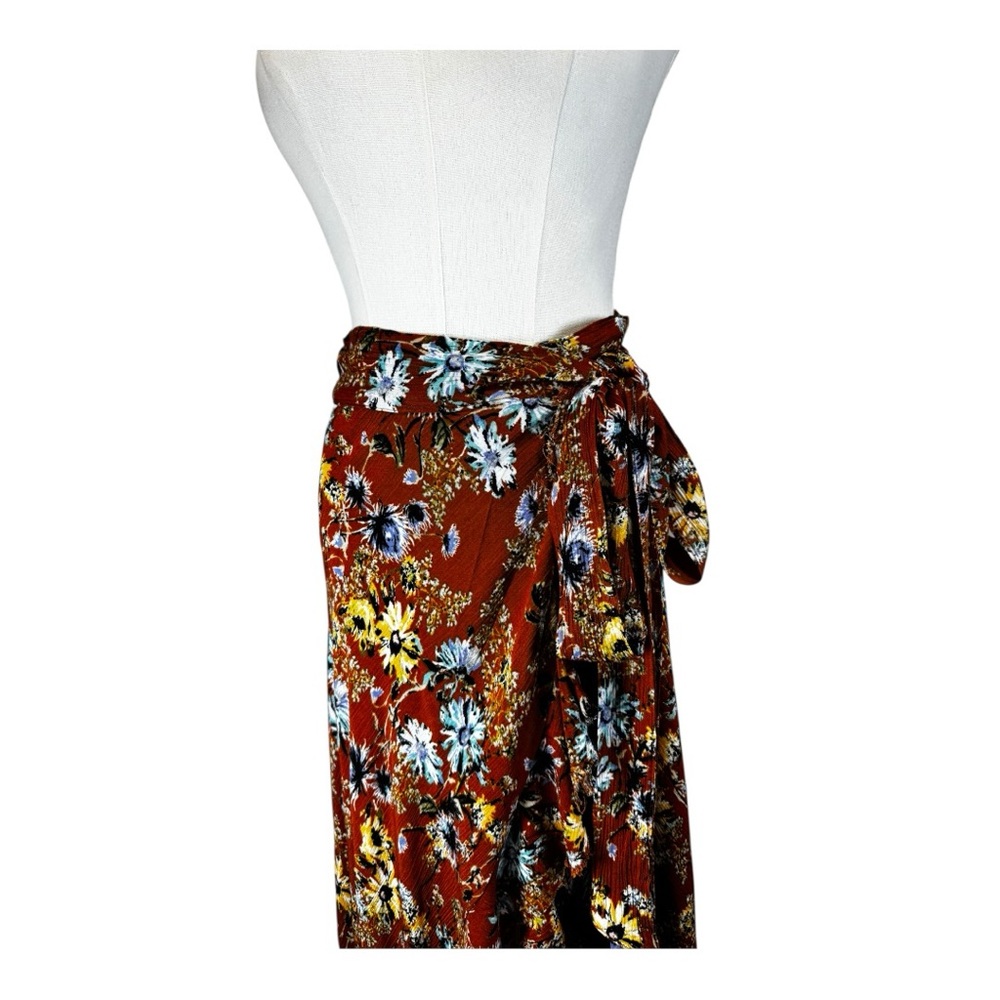 Blue Life Floral Ruffle Wrap Maxi Skirt Rust Orange Boho Festival Size Small - Picture 4 of 10